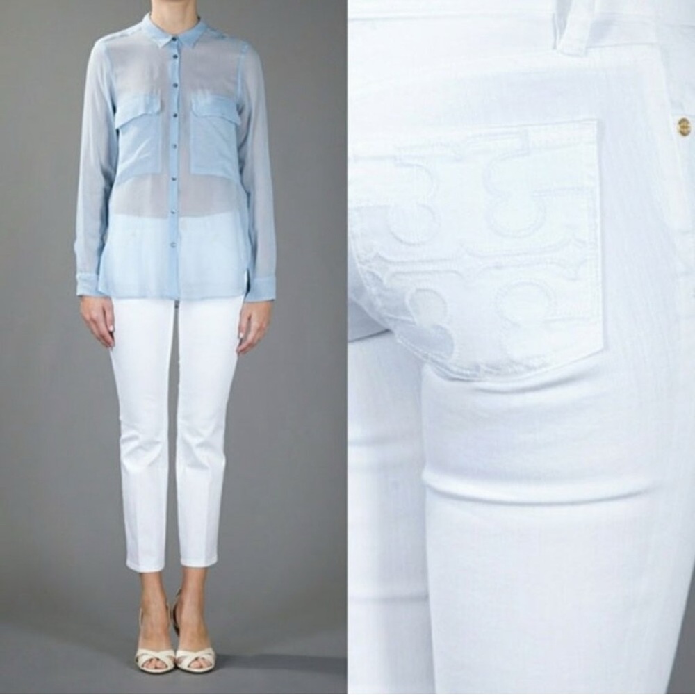 Tory Burch White Slim Ankle Cropped Denim Jeans Classic Stretch Size 25
